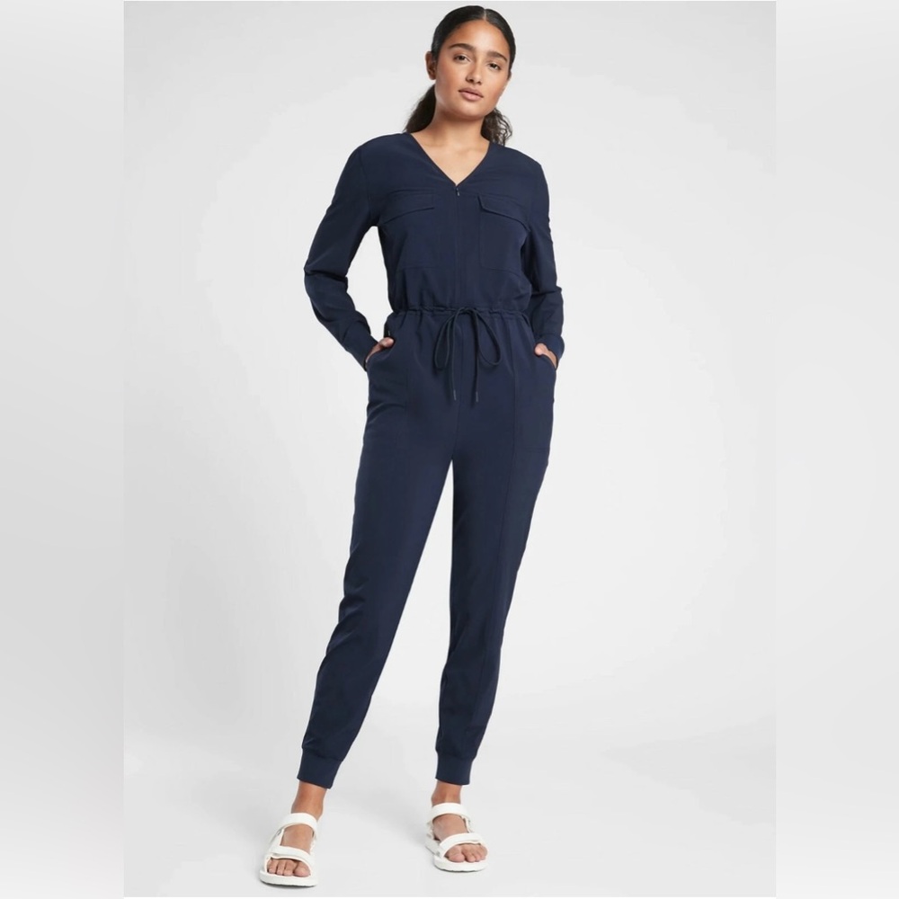 Athleta Zuma Lightweight Stretch Jumpsuit Navy Blue Medium